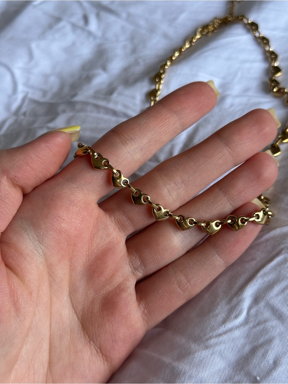 Gold Tone Heart Chain Necklace Trendy Choker Style - Picture 2 of 5